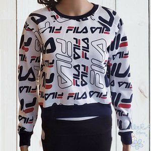 NWT FILA WOMEN'S WHITE NAVY LONG SLEEVE SWEATSHIRT